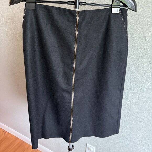 J.Crew Black Felted Wool Blend Piped Pencil Skirt Size 8 Office Professional - Picture 1 of 3